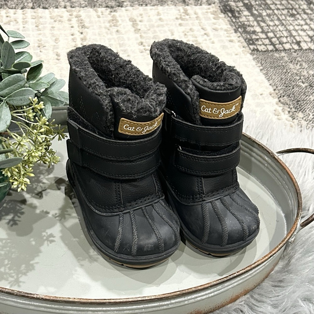 Cat And Jack Denver Waterproof Winter Boots Black Faux‎ Fur Toddler Kids Size 6